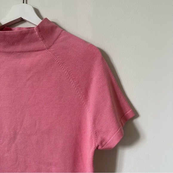 Vintage Lilly Pulitzer Mock Neck Silk Blend Short Sleeve Top In Pink - Picture 3 of 5
